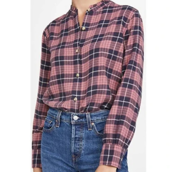 Rails Andie Plaid Button Up Collared Top Size L Rose Indigo Super Soft Flannel - Picture 1 of 10